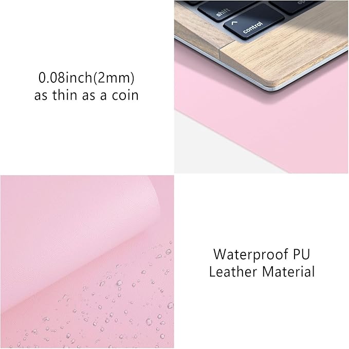 Mouse Pad Desk Protector Mat, Large PU Leather Office Desk Mat, Non - Slip Desk Pad for Keyboard and Mouse, Waterproof Desk Blotter Pad for Writing, Wide & Smooth Laptop Desk Pads, Pink (17’’X36’’) | Desk Pads Blotters - TrueDesk