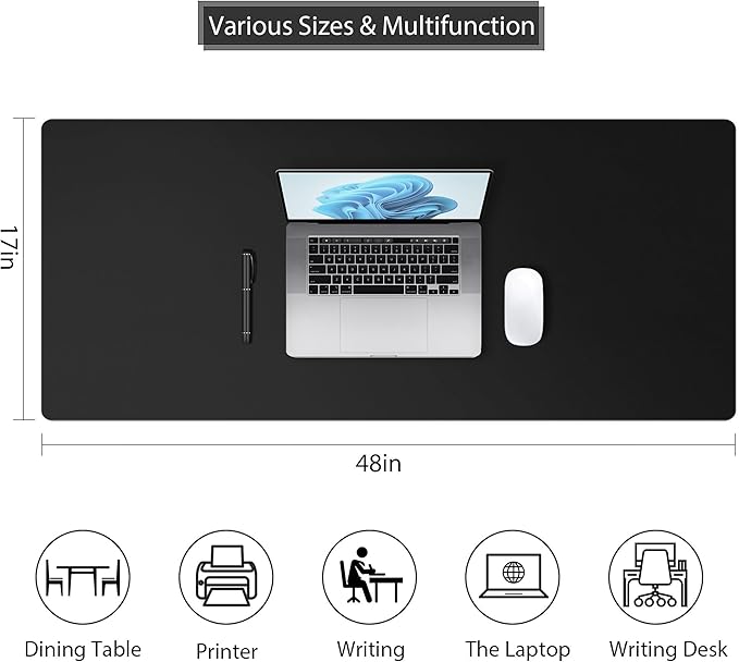 Mouse Pad Desk Protector Mat, Large PU Leather Office Desk Mat, Non - Slip Desk Pad for Keyboard and Mouse, Waterproof Desk Blotter Pad for Writing, Wide & Smooth Laptop Desk Pads, Black (17''X48'') | Mouse Pads - TrueDesk
