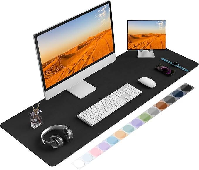 Mouse Pad Desk Protector Mat, Large PU Leather Office Desk Mat, Non - Slip Desk Pad for Keyboard and Mouse, Waterproof Desk Blotter Pad for Writing, Wide & Smooth Laptop Desk Pads, Black (17''X48'') | Mouse Pads - TrueDesk