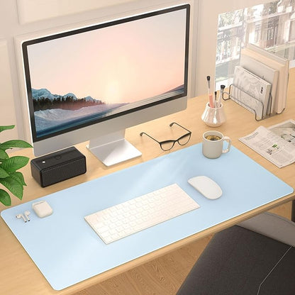 Mouse Pad Desk Protector Mat, Large PU Leather Office Desk Mat, Non - slip Desk Pad for Keyboard and Mouse, Waterproof Desk Blotter Pad for Writing, Wide & Smooth Laptop Desk Pads, Baby Blue (17’’X36’’) | Desk Pads Blotters - TrueDesk