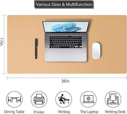 Mouse Pad Desk Protector Mat, Large PU Leather Office Desk Mat, Non - Slip Desk Pad for Keyboard and Mouse, Waterproof Desk Blotter Pad for Writing, Wide & Smooth Laptop Desk Pads, Khaki (17’’X36’’) | Desk Pads Blotters - TrueDesk