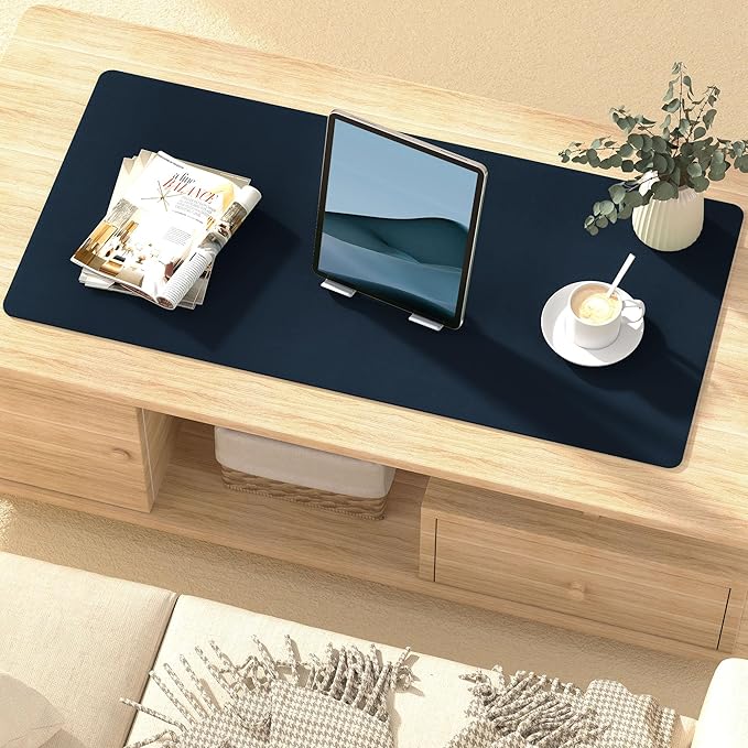 Mouse Pad Desk Protector Mat, Large PU Leather Office Desk Mat, Non - Slip Desk Pad for Keyboard and Mouse, Waterproof Desk Blotter Pad for Writing, Wide & Smooth Laptop Desk Pads, Navy (17’’X36’’) | Desk Pads Blotters - TrueDesk