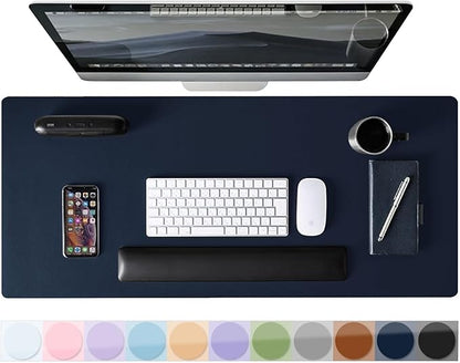 Mouse Pad Desk Protector Mat, Large PU Leather Office Desk Mat, Non - Slip Desk Pad for Keyboard and Mouse, Waterproof Desk Blotter Pad for Writing, Wide & Smooth Laptop Desk Pads, Navy (17’’X36’’) | Desk Pads Blotters - TrueDesk