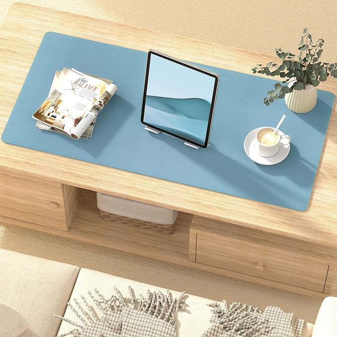 Mouse Pad Desk Protector Mat, Large PU Leather Office Desk Mat, Non - Slip Desk Pad for Keyboard and Mouse, Waterproof Desk Blotter Pad for Writing, Wide & Smooth Laptop Desk Pads, Sky Blue (17’’X36’’) | Desk Pads Blotters - TrueDesk