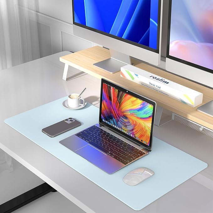 Mouse Pad Desk Protector Mat, Large PU Leather Office Desk Mat, Non - slip Desk Pad for Keyboard and Mouse, Waterproof Desk Blotter Pad for Writing, Wide & Smooth Laptop Desk Pads, Baby Blue (17’’X36’’) | Desk Pads Blotters - TrueDesk