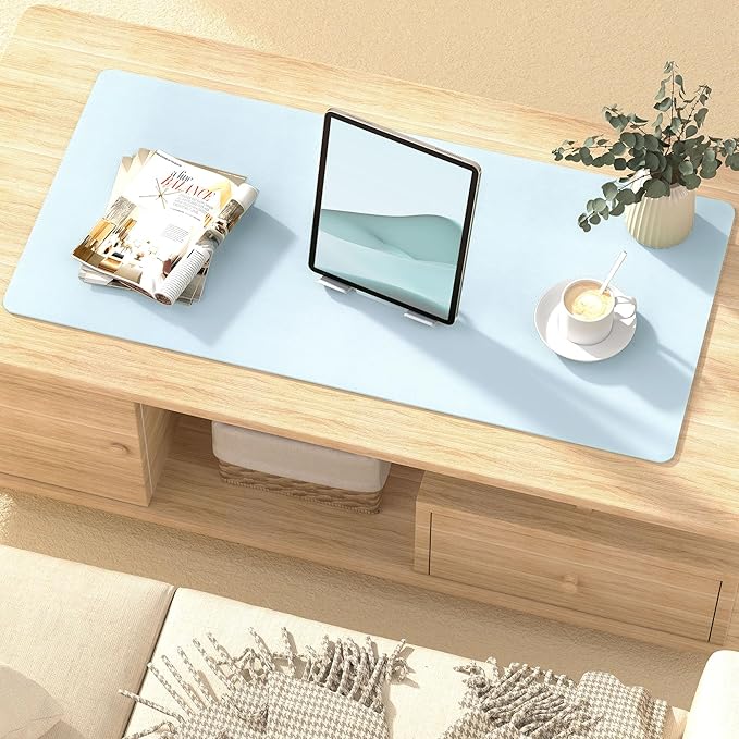 Mouse Pad Desk Protector Mat, Large PU Leather Office Desk Mat, Non - slip Desk Pad for Keyboard and Mouse, Waterproof Desk Blotter Pad for Writing, Wide & Smooth Laptop Desk Pads, Baby Blue (17’’X36’’) | Desk Pads Blotters - TrueDesk
