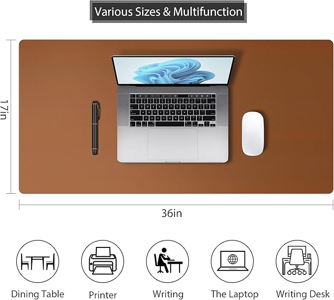 Mouse Pad Desk Protector Mat, Large PU Leather Office Desk Mat, Non - Slip Desk Pad for Keyboard and Mouse, Waterproof Desk Blotter Pad for Writing, Wide & Smooth Laptop Desk Pads, Brown (17’’X36’’) | Desk Pads Blotters - TrueDesk
