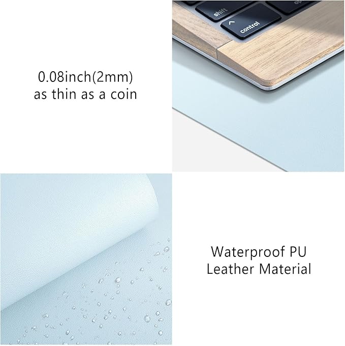 Mouse Pad Desk Protector Mat, Large PU Leather Office Desk Mat, Non - slip Desk Pad for Keyboard and Mouse, Waterproof Desk Blotter Pad for Writing, Wide & Smooth Laptop Desk Pads, Baby Blue (17’’X36’’) | Desk Pads Blotters - TrueDesk