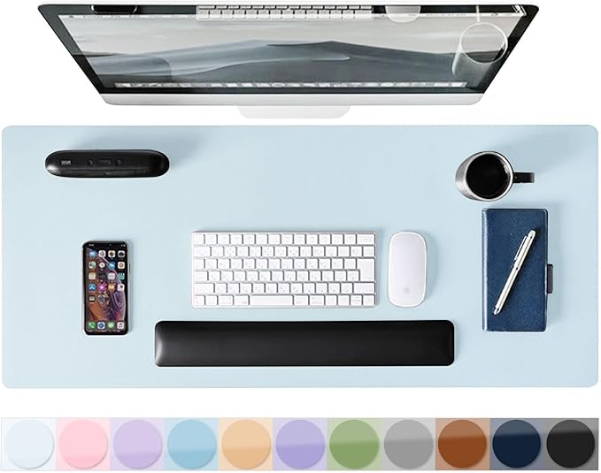 Mouse Pad Desk Protector Mat, Large PU Leather Office Desk Mat, Non - slip Desk Pad for Keyboard and Mouse, Waterproof Desk Blotter Pad for Writing, Wide & Smooth Laptop Desk Pads, Baby Blue (17’’X36’’) | Desk Pads Blotters - TrueDesk