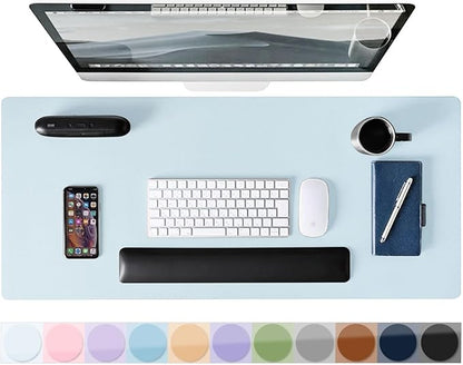 Mouse Pad Desk Protector Mat, Large PU Leather Office Desk Mat, Non - slip Desk Pad for Keyboard and Mouse, Waterproof Desk Blotter Pad for Writing, Wide & Smooth Laptop Desk Pads, Baby Blue (17’’X36’’) | Desk Pads Blotters - TrueDesk