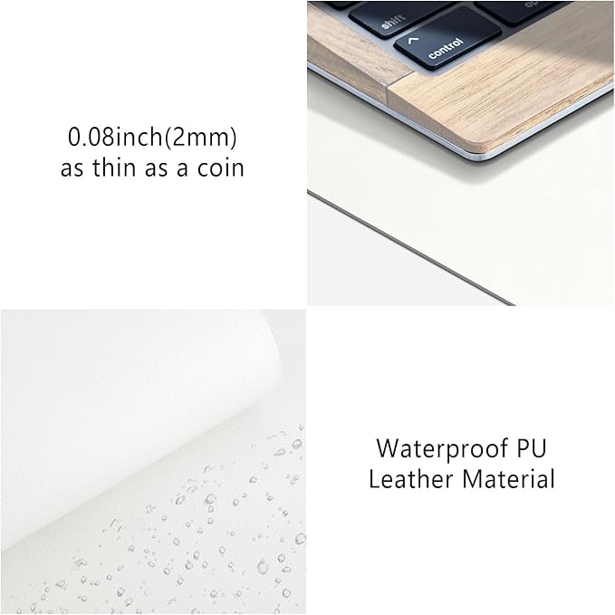 Mouse Pad Large for Desk, PU Leather Desk Pad Protector, Desk Mat Waterproof for Home & Office, Non - Slip Desk Mat for Keyboard and Mouse, Desk Blotter Writing Pad for Desktop, White (13.7''X23.6'') | Desk Pads Blotters - TrueDesk