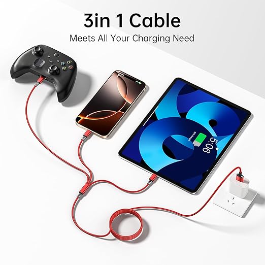 Multi Charging Cable, 4ft 2Pack Multi Phone Charger Cable Braided Universal 3 in 1 Charging Cord Extra Long Multiple USB Cable with USB C, Micro USB Port Connectors for Cell Phones and More（Red+Black) | USB Cables - TrueDesk
