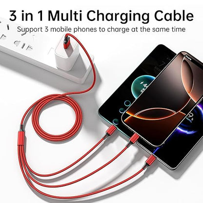 Multi Charging Cable, 4ft 2Pack Multi Phone Charger Cable Braided Universal 3 in 1 Charging Cord Extra Long Multiple USB Cable with USB C, Micro USB Port Connectors for Cell Phones and More（Red+Black) | USB Cables - TrueDesk
