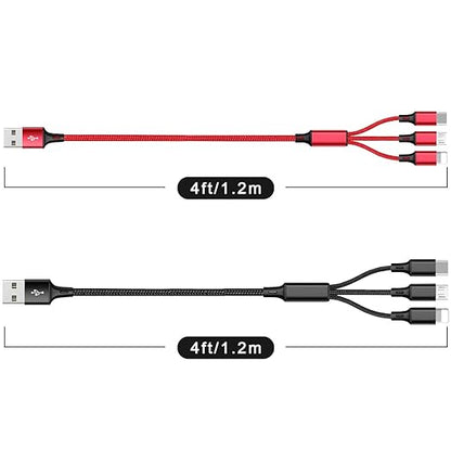 Multi Charging Cable, 4ft 2Pack Multi Phone Charger Cable Braided Universal 3 in 1 Charging Cord Extra Long Multiple USB Cable with USB C, Micro USB Port Connectors for Cell Phones and More（Red+Black) | USB Cables - TrueDesk