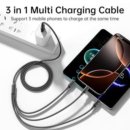Multi USB Charging Cable 3A, (2Pack 6.6FT)3 in 1 Fast Charger Cord Connector with Dual Phone/Type C/Micro USB Port Adapter, Compatible with Tablets Phone 12 11 Pro 8 7 6 Samsung Galaxy(Charging Only) | USB Cables - TrueDesk