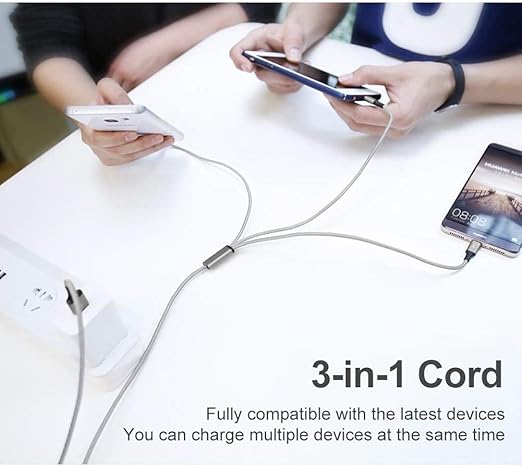 Multi USB Charging Cable 3A, 3 in 1 Fast Charger Cord Connector with Dual Phone/Type C/Micro USB Port Adapter, Compatible with Tablets iPhone 14 13 12 Pro 8 7 Samsung Galaxy (4FT/2Pack Charging Only) | USB Cables - TrueDesk