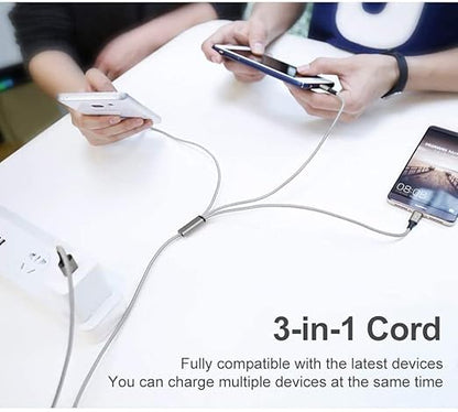 Multi USB Charging Cable 3A, 3 in 1 Fast Charger Cord Connector with Dual Phone/Type C/Micro USB Port Adapter, Compatible with Tablets iPhone 14 13 12 Pro 8 7 Samsung Galaxy (4FT/2Pack Charging Only) | USB Cables - TrueDesk