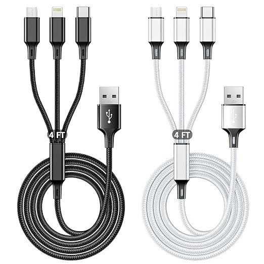 Multi USB Charging Cable 3A, 3 in 1 Fast Charger Cord Connector with Dual Phone/Type C/Micro USB Port Adapter, Compatible with Tablets iPhone 14 13 12 Pro 8 7 Samsung Galaxy (4FT/2Pack Charging Only) | USB Cables - TrueDesk