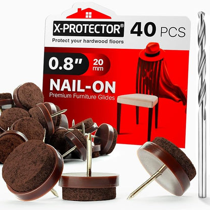 Nail - on Felt Pads X - PROTECTOR 40 PCS - 0.8" Felt Furniture Pads - Brown Chair Leg Floor Protectors - Nail in Furniture Pads for Furniture Legs - The Best Chair Pads for Hardwood Floors (20mm)! | Furniture Pads - TrueDesk