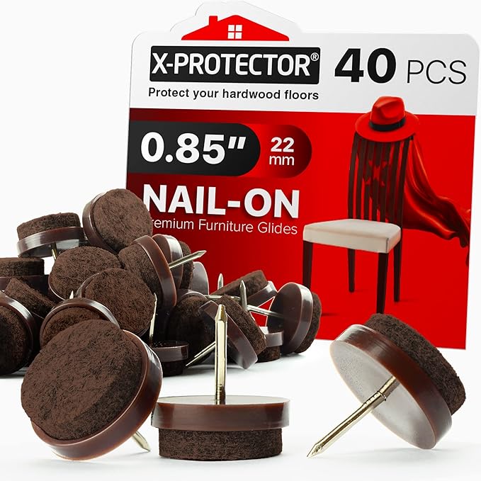 Nail - on Felt Pads X - PROTECTOR 40 PCS - 0.85" Felt Furniture Pads - Brown Chair Leg Floor Protectors - Nail in Furniture Pads for Furniture Legs - The Best Felt Chair Pads for Hardwood Floors (22mm)! | Furniture Pads - TrueDesk