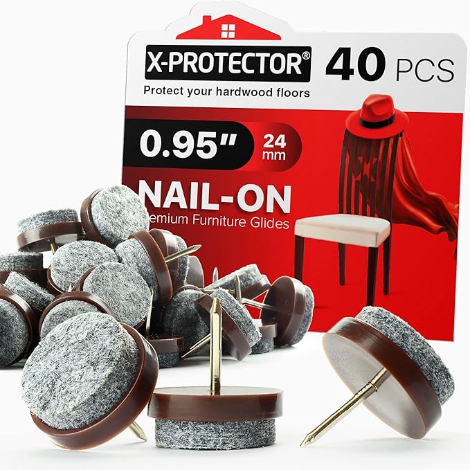 Nail - on Felt Pads X - PROTECTOR 40 PCS - 0.95" Felt Chair Pads - Floor Protectors for Furniture Legs - Best Furniture Sliders for Hardwood Floors (24 mm)! | Furniture Pads - TrueDesk