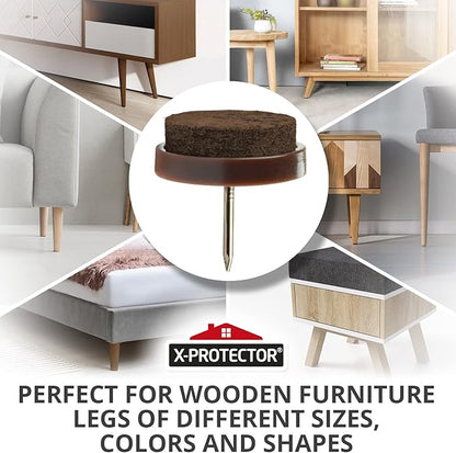 Nail - on Felt Pads X - PROTECTOR 40 PCS - 0.95" Felt Furniture Pads - Brown Chair Leg Floor Protectors - Nail in Furniture Pads for Furniture Legs - The Best Felt Chair Pads for Hardwood Floors (24mm)! | Furniture Pads - TrueDesk