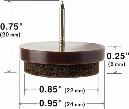 Nail - on Felt Pads X - PROTECTOR 40 PCS - 0.95" Felt Furniture Pads - Brown Chair Leg Floor Protectors - Nail in Furniture Pads for Furniture Legs - The Best Felt Chair Pads for Hardwood Floors (24mm)! | Furniture Pads - TrueDesk