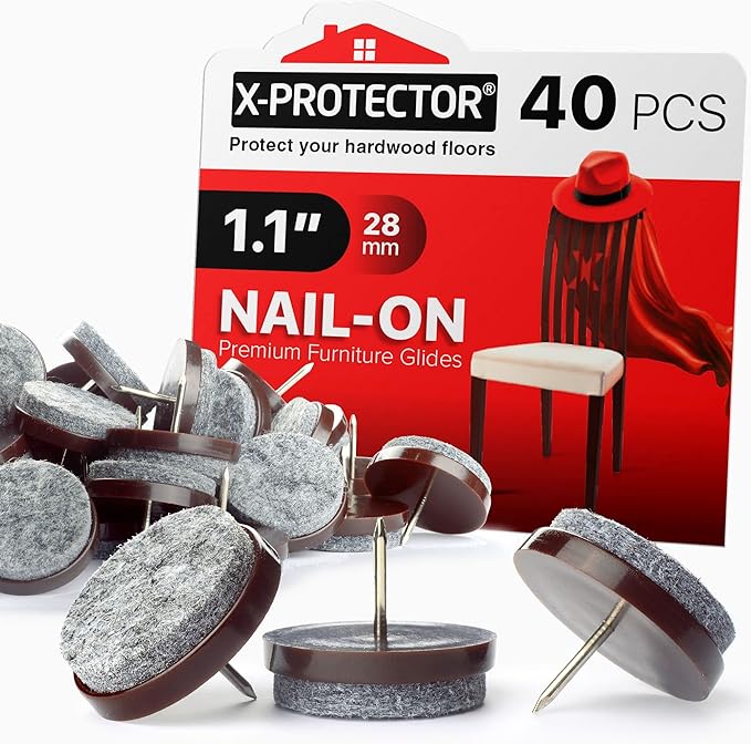 Nail - on Felt Pads X - PROTECTOR 40 PCS - 1.1" Felt Chair Pads - Floor Protectors for Furniture Legs - Best Furniture Sliders for Hardwood Floors (28mm)! | Furniture Pads - TrueDesk