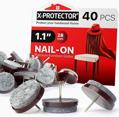 Nail - on Felt Pads X - PROTECTOR 40 PCS - 1.1" Felt Chair Pads - Floor Protectors for Furniture Legs - Best Furniture Sliders for Hardwood Floors (28mm)! | Furniture Pads - TrueDesk