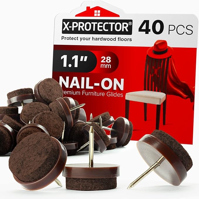 Nail - on Felt Pads X - PROTECTOR 40 PCS - 1.1" Felt Furniture Pads - Brown Chair Leg Floor Protectors - Nail in Furniture Pads for Furniture Legs - The Best Felt Chair Pads for Hardwood Floors (28mm)! | Furniture Pads - TrueDesk