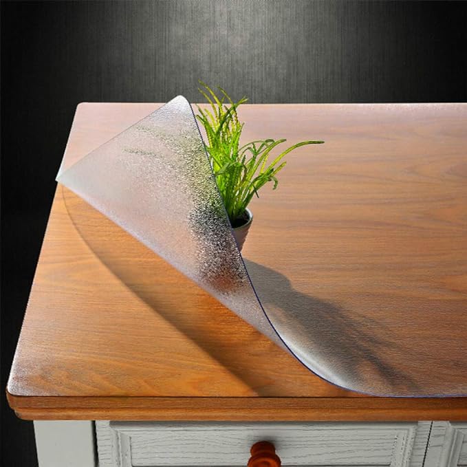 NECAUX Custom 32 x 63 Inch Frosted Table Cover Protector, 1.5mm Thick Plastic Waterproof Heavy Duty Desk Pad Mat Non - Slip Tablecloth Protector for 5ft Coffee Table, Sofa Table, Media Stand, Countertop | Table Pads - TrueDesk