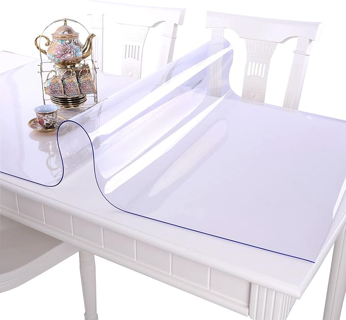 NECAUX Custom 40 x 52 Inch Clear Table Cover Protector, 1.5mm Thick Plastic Waterproof Heavy Duty Desk Pad Mat Non - Slip Tablecloth Protector for Coffee Table, Sofa Table, Media Stand, Countertop | Table Pads - TrueDesk