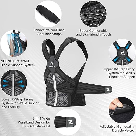NEENCA Medical Posture Corrector Back Brace for Women & Men, Fully Adjustable Back Support, Shoulder Straightener for Upper and Lower Back Pain Relief - Scoliosis, Hunchback, Thoracic, Spine Corrector | Back Braces - TrueDesk