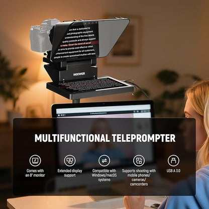 NEEWER 2 in 1 Teleprompter 11 Inch with Monitor, Supports Screen Mirroring, Portable Prompter for Camera Mobile Phone Webcam Windows MacOS for YouTube Twitch Live Streaming Conference, X11 | Teleprompters - TrueDesk