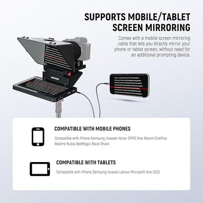 NEEWER 2 in 1 Teleprompter 11 Inch with Monitor, Supports Screen Mirroring, Portable Prompter for Camera Mobile Phone Webcam Windows MacOS for YouTube Twitch Live Streaming Conference, X11 | Teleprompters - TrueDesk
