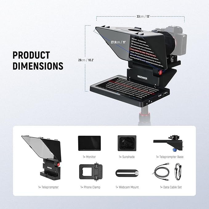 NEEWER 2 in 1 Teleprompter 11 Inch with Monitor, Supports Screen Mirroring, Portable Prompter for Camera Mobile Phone Webcam Windows MacOS for YouTube Twitch Live Streaming Conference, X11 | Teleprompters - TrueDesk