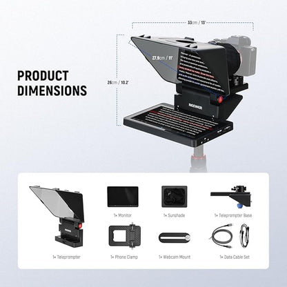 NEEWER 2 in 1 Teleprompter 11 Inch with Monitor, Supports Screen Mirroring, Portable Prompter for Camera Mobile Phone Webcam Windows MacOS for YouTube Twitch Live Streaming Conference, X11 | Teleprompters - TrueDesk