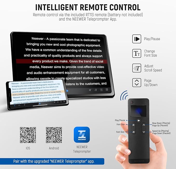 NEEWER Basics X12B Aluminum Alloy Liftable Teleprompter 12" Compatible with iPhone iPad Tablet Phone Camera, No Assembly/Remote & App Control with Cleaning Cloth, for Online Teaching Live Streaming | Teleprompters - TrueDesk