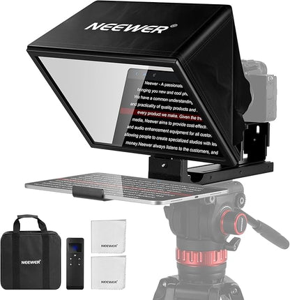 NEEWER Basics X12B Aluminum Alloy Liftable Teleprompter 12" Compatible with iPhone iPad Tablet Phone Camera, No Assembly/Remote & App Control with Cleaning Cloth, for Online Teaching Live Streaming | Teleprompters - TrueDesk