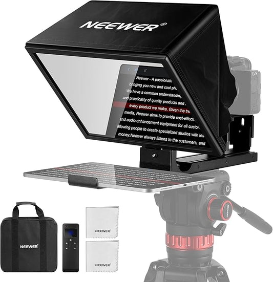 NEEWER Basics X12B Aluminum Alloy Liftable Teleprompter 12" Compatible with iPhone iPad Tablet Phone Camera, No Assembly/Remote & App Control with Cleaning Cloth, for Online Teaching Live Streaming | Teleprompters - TrueDesk