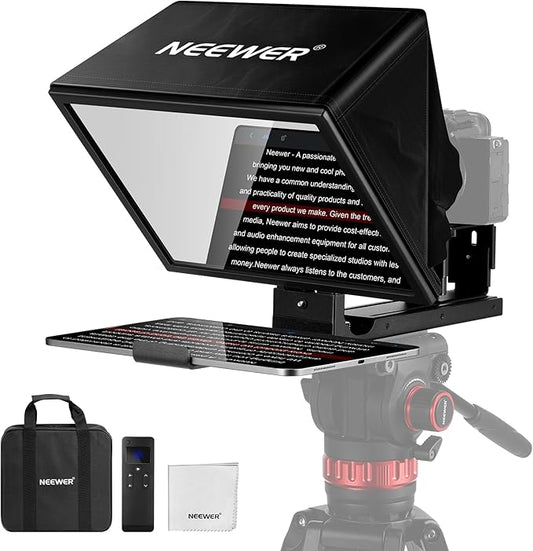 NEEWER Basics X12B Aluminum Alloy Teleprompter 12" for iPad Tablet DSLR Camera, Bluetooth, No Assembly, Remote & App Control, Compatible with iOS Android, Black, for Streaming | Teleprompters - TrueDesk
