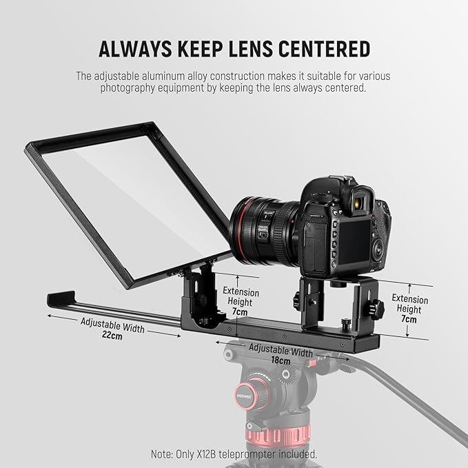 NEEWER Basics X12B Aluminum Alloy Teleprompter 12" for iPad Tablet DSLR Camera, Bluetooth, No Assembly, Remote & App Control, Compatible with iOS Android, Black, for Streaming | Teleprompters - TrueDesk