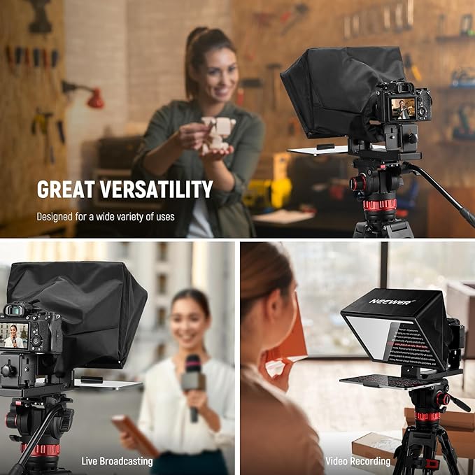 NEEWER Basics X12B Aluminum Alloy Teleprompter 12" for iPad Tablet DSLR Camera, Bluetooth, No Assembly, Remote & App Control, Compatible with iOS Android, Black, for Streaming | Teleprompters - TrueDesk