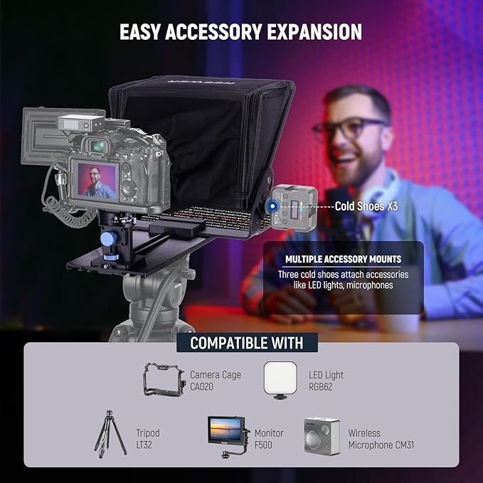 Neewer Teleprompter with Arca Type Camera Mount, Cold Shoes, RT113 Remote Teleprompter App, Online Teaching/Vlogger/Live Streaming Prompter for iPad Tablet, Assembly Free, X12II | Teleprompters - TrueDesk