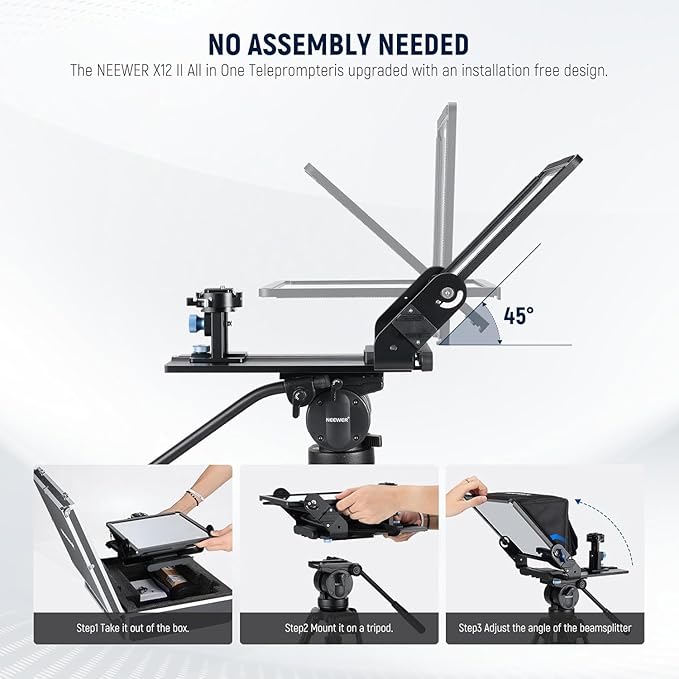 Neewer Teleprompter with Arca Type Camera Mount, Cold Shoes, RT113 Remote Teleprompter App, Online Teaching/Vlogger/Live Streaming Prompter for iPad Tablet, Assembly Free, X12II | Teleprompters - TrueDesk