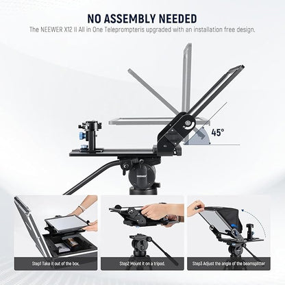 Neewer Teleprompter with Arca Type Camera Mount, Cold Shoes, RT113 Remote Teleprompter App, Online Teaching/Vlogger/Live Streaming Prompter for iPad Tablet, Assembly Free, X12II | Teleprompters - TrueDesk