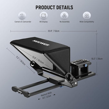 Neewer Teleprompter X14 III with RT113 Remote/App Control, 45° Tilt 14" Beamsplitter All Metal Frame Upgraded Camera Mount QR Plate Compatible with Manfrotto 501PL for iPhone iPad DSLR, Assembly Free | Teleprompters - TrueDesk