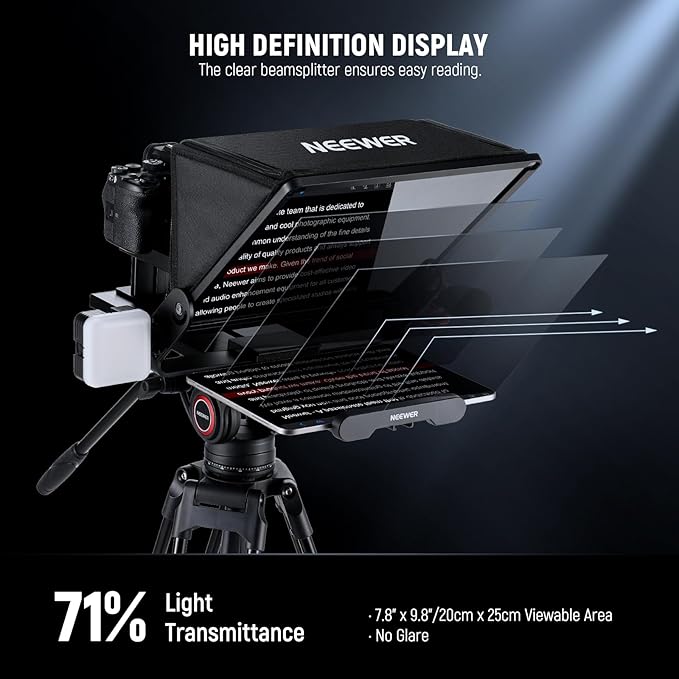 Neewer Teleprompter X14 III with RT113 Remote/App Control, 45° Tilt 14" Beamsplitter All Metal Frame Upgraded Camera Mount QR Plate Compatible with Manfrotto 501PL for iPhone iPad DSLR, Assembly Free | Teleprompters - TrueDesk
