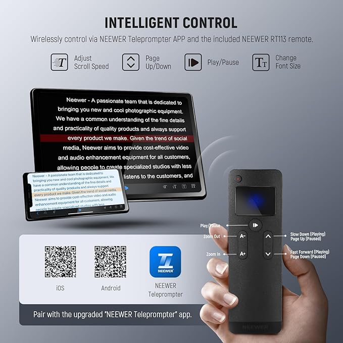 Neewer Teleprompter X14 III with RT113 Remote/App Control, 45° Tilt 14" Beamsplitter All Metal Frame Upgraded Camera Mount QR Plate Compatible with Manfrotto 501PL for iPhone iPad DSLR, Assembly Free | Teleprompters - TrueDesk