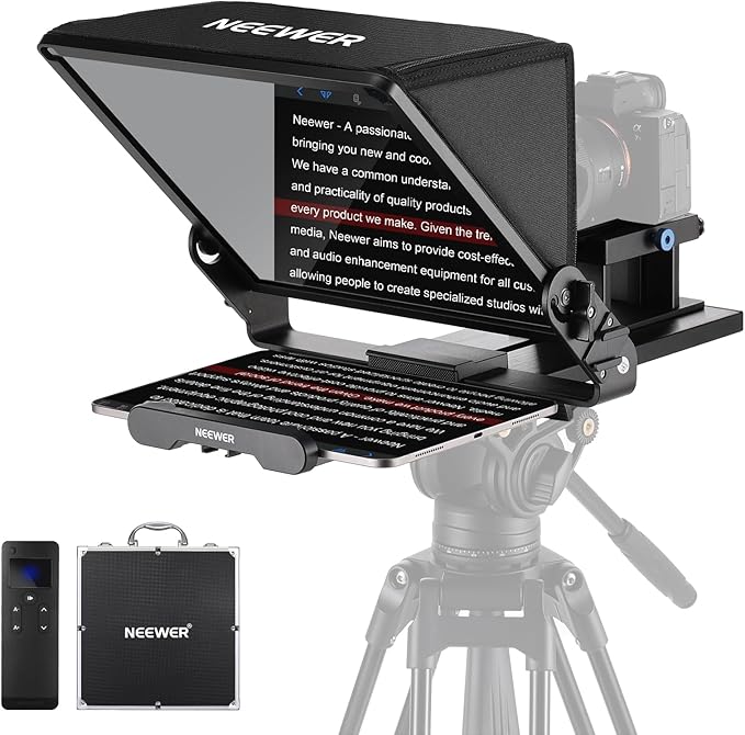Neewer Teleprompter X14 III with RT113 Remote/App Control, 45° Tilt 14" Beamsplitter All Metal Frame Upgraded Camera Mount QR Plate Compatible with Manfrotto 501PL for iPhone iPad DSLR, Assembly Free | Teleprompters - TrueDesk